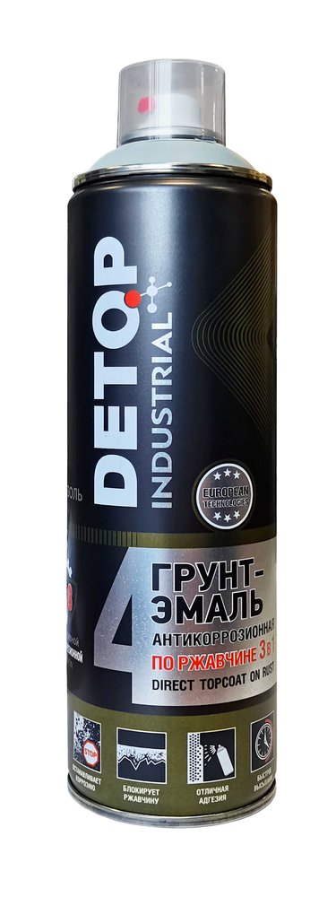 Грунт-эмаль DETOP по ржавчине 3 в 1, светло-серый, RAL 7042, аэрозоль 650 мл DTI-A07717