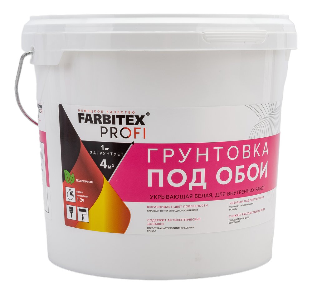 Грунтовка под обои Farbitex PROF акриловая, укрывающая, белая, 4.5 кг 4300012081