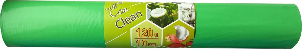 Мешки Ecoclean (120 л, 10 шт., ПВД, прямой шов, зеленый, 40 мкм, 70х108 см) Концепция Быта 3873