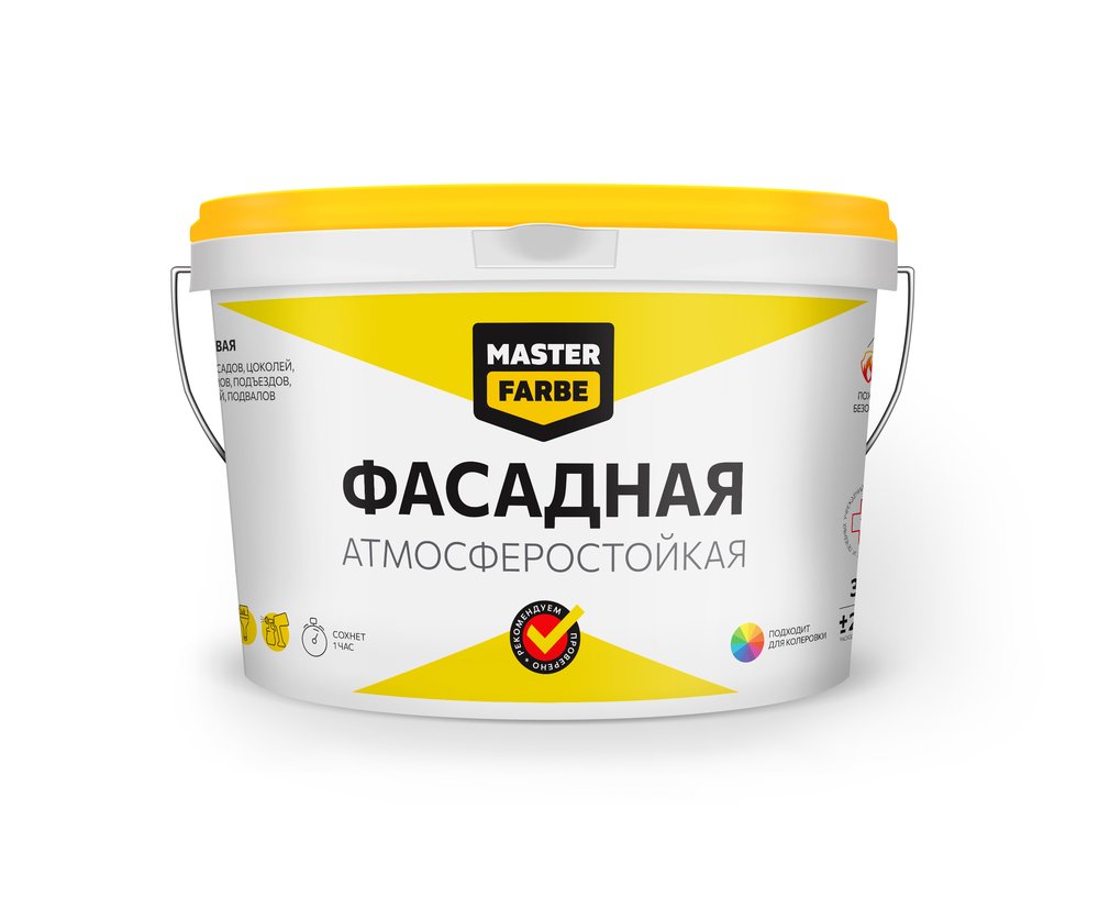 Водно-дисперсионная фасадная краска MASTERFARBE (атмосферостойкая, белая, 14 кг) 4631159427606