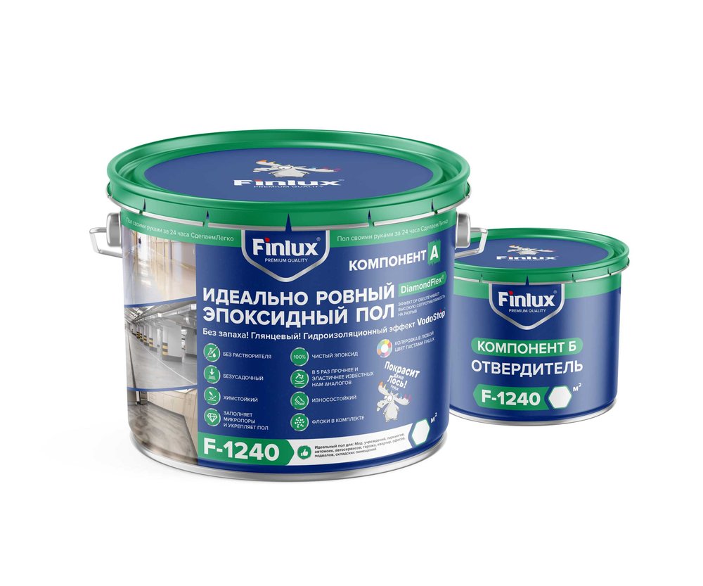 Эпоксидное европокрытие для бетонного пола Finlux F-1240 полуглянцевое, серый, 10 кв.м. 4603783208050