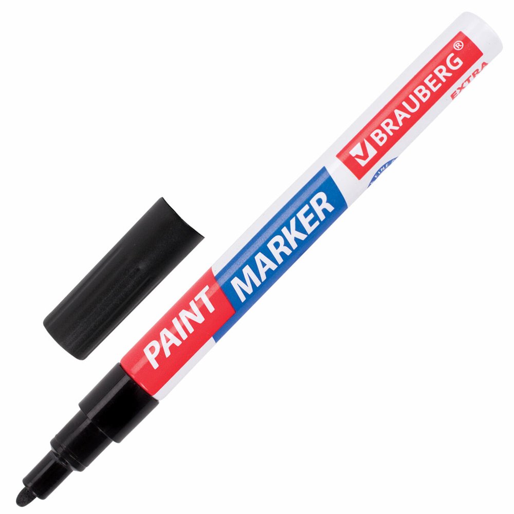 Лаковый маркер-краска BRAUBERG EXTRA paint marker 2 мм, ЧЕРНЫЙ, УЛУЧШЕННАЯ НИТРО-ОСНОВА, 151968