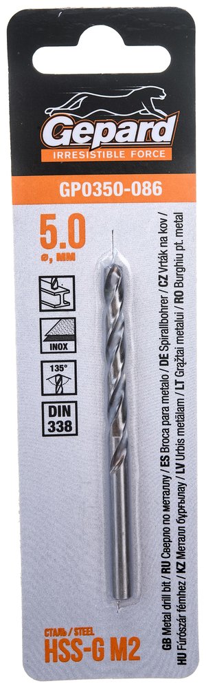 Сверло по металлу спиральное 5.0х52х86 мм, HSS-G GP0350-086