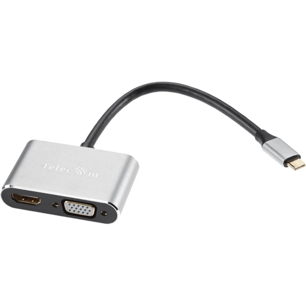 Кабель USB3.1 TypeCm - HDMI+USB3.0+PD+VGA Alum Grey 4K, Telecom <,TUC055