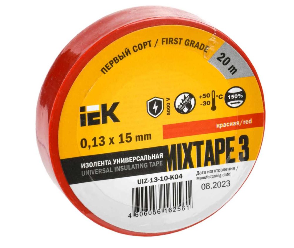 Изолента ПВХ 15мм, 20м, красная IEK ИЭК UIZ-13-10-K04