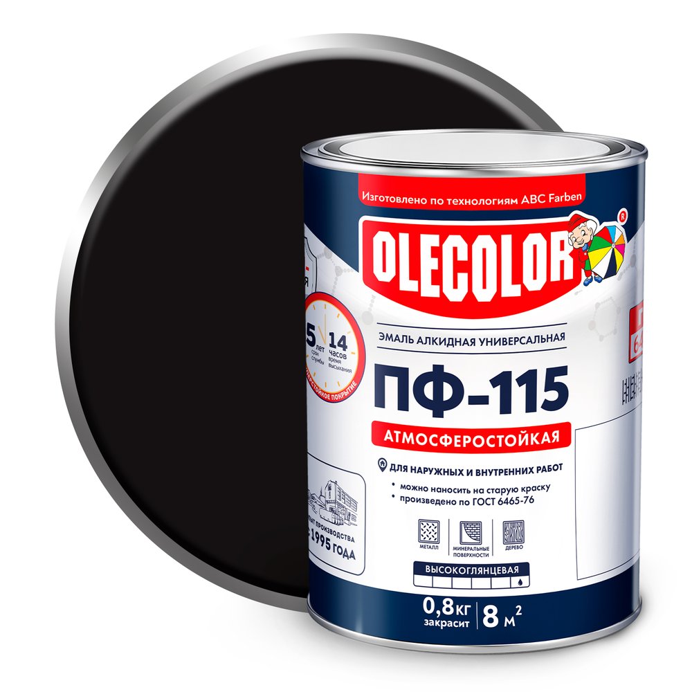 Эмаль OLECOLOR ПФ-115 черный, 0.8 кг 4300000244