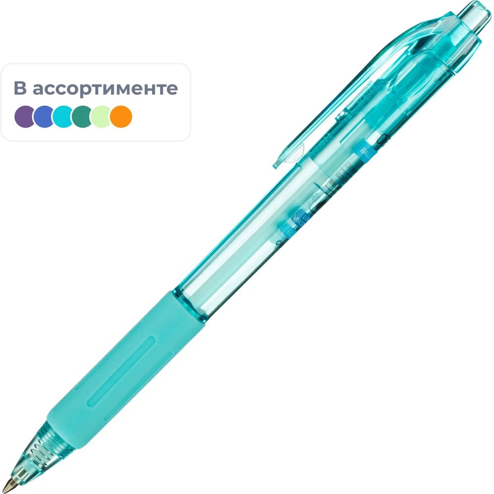 Ручка шариковая автомат. Deli EQ057-BL,син,пулев.нак,0,7мм,рез.грип,4цв.асс