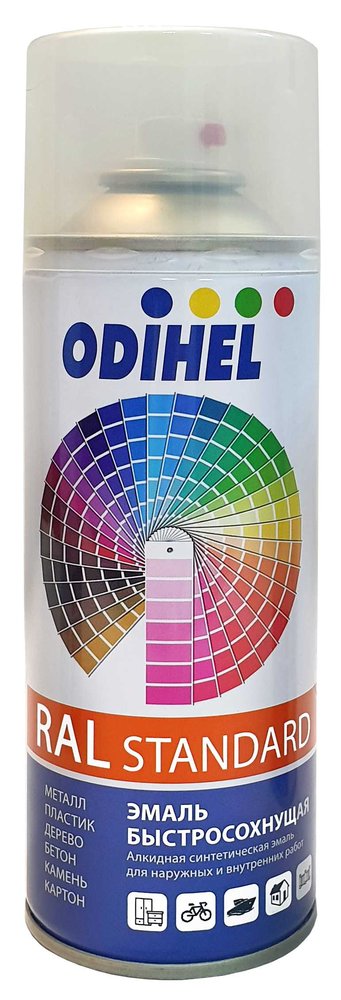 Алкидная аэрозольная эмаль ODIHEL RAL3020 транспортный красный, 520 мл RAL3020A
