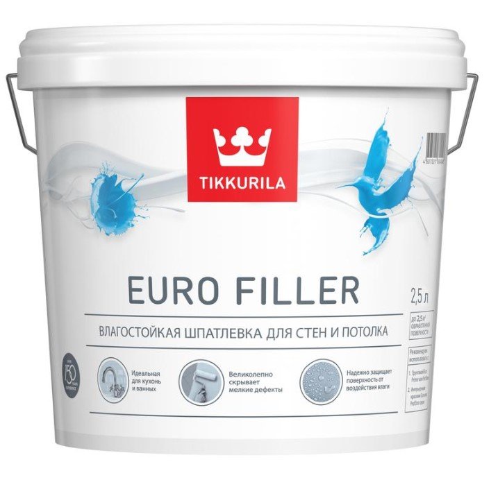 Шпаклевка влагостойкая для стен и потолков 2,5 л TIKKURILA EURO FILLER 700012219