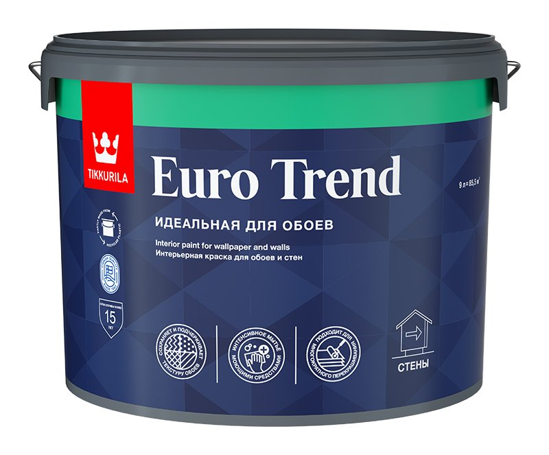 Краска для обоев и стен Tikkurila EURO TREND база A матовая 9л 700009620