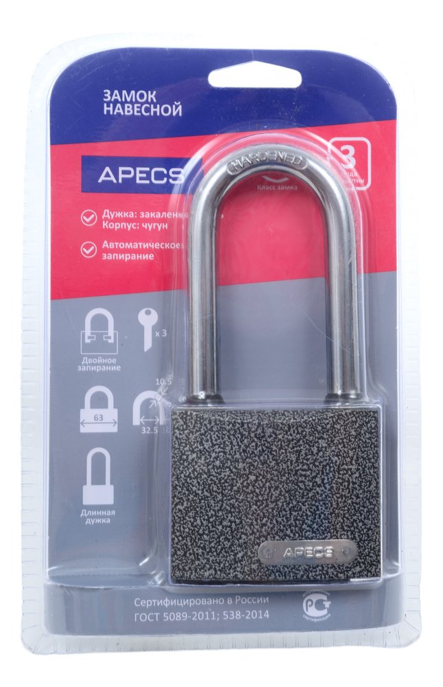 Навесной замок Apecs PD-01-63-L-Blister 17535