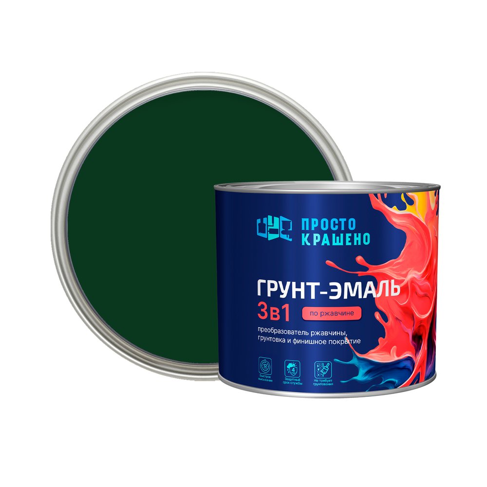 Грунт-эмаль по ржавчине ПРОСТОКРАШЕНО 3в1 зелёная 1.8 к 85166