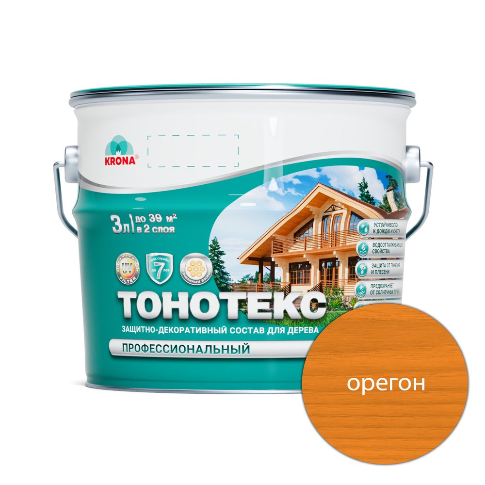 Защитно-декоративный состав для дерева KRONA Тонотекс (орегон, 3 л) 66332509