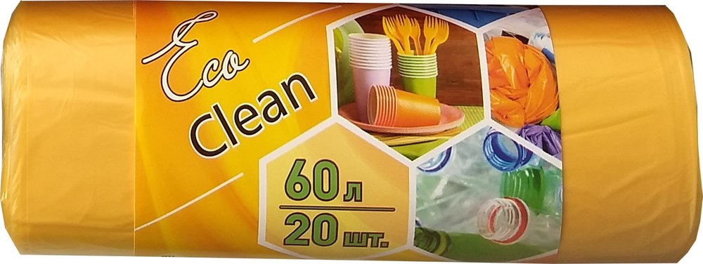 Мешки Ecoclean (60 л, 20 шт., ПНД, желтый, 10 мкм, 58х68 см) Концепция Быта 3804