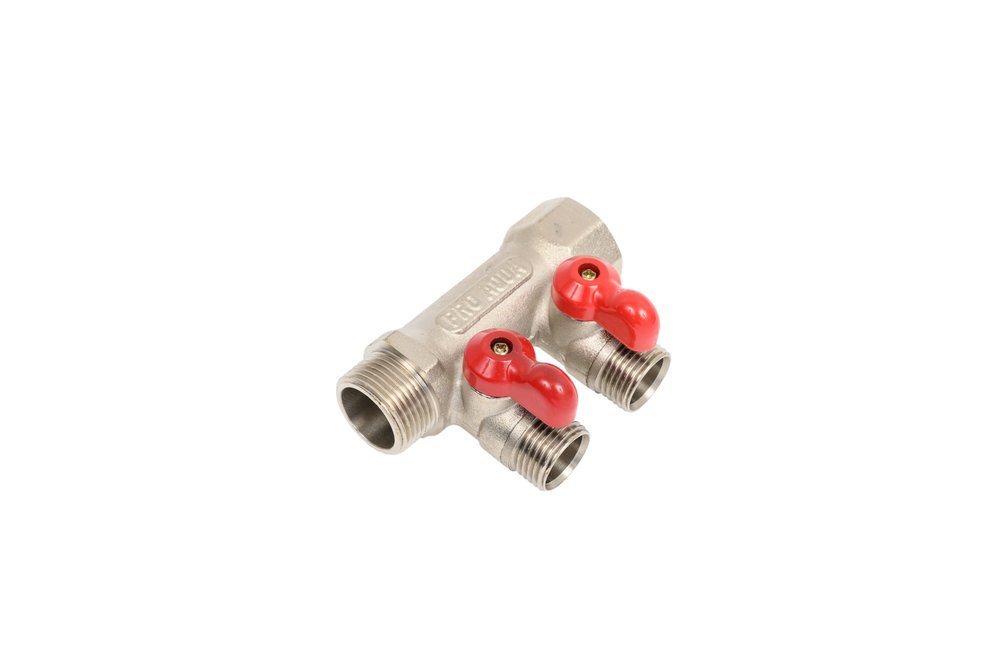 Коллектор с отсекающими кранами (плоскость) PRO AQUA 3/4, 2 х 1/2 V100.02-m20-f20