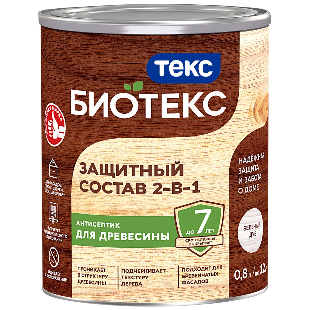 Защитный состав 2-в-1 Текс BIOTEKS беленый дуб 0,8 л 700014228
