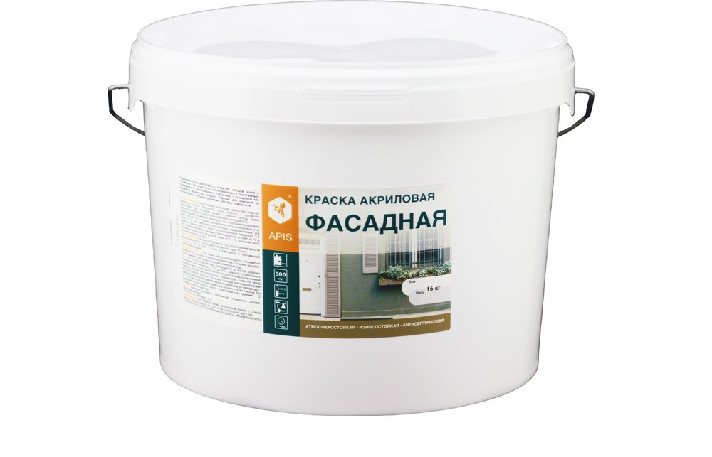 Акриловая фасадная краска APIS белая, ведро 15 кг 4665296515179