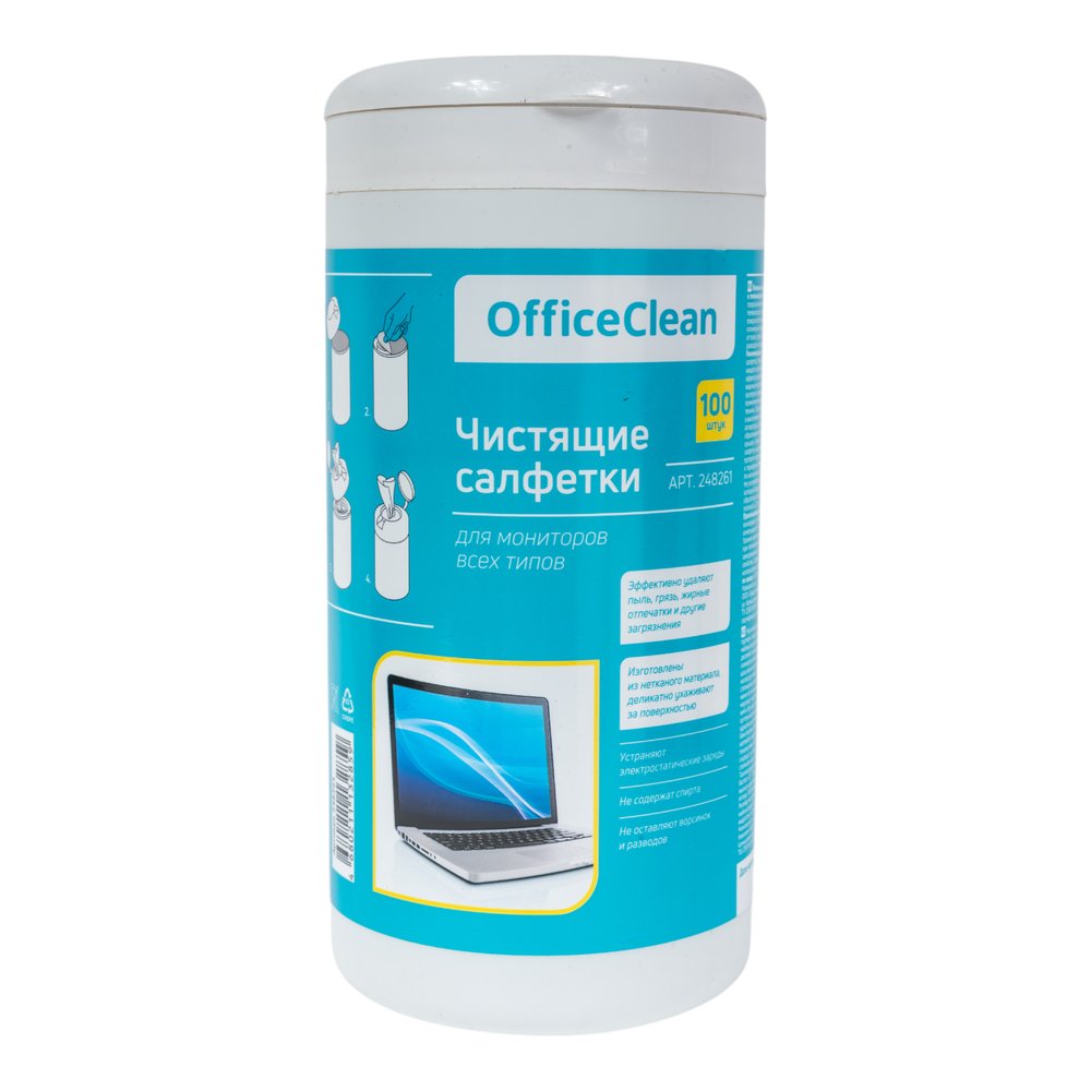 Влажные чистящие салфетки для мониторов всех типов OfficeClean в тубе 100 шт 248261