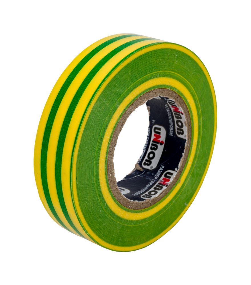 Изолента ПВХ UNIBOB 19 мм х 20 м, желто-зеленая 211759