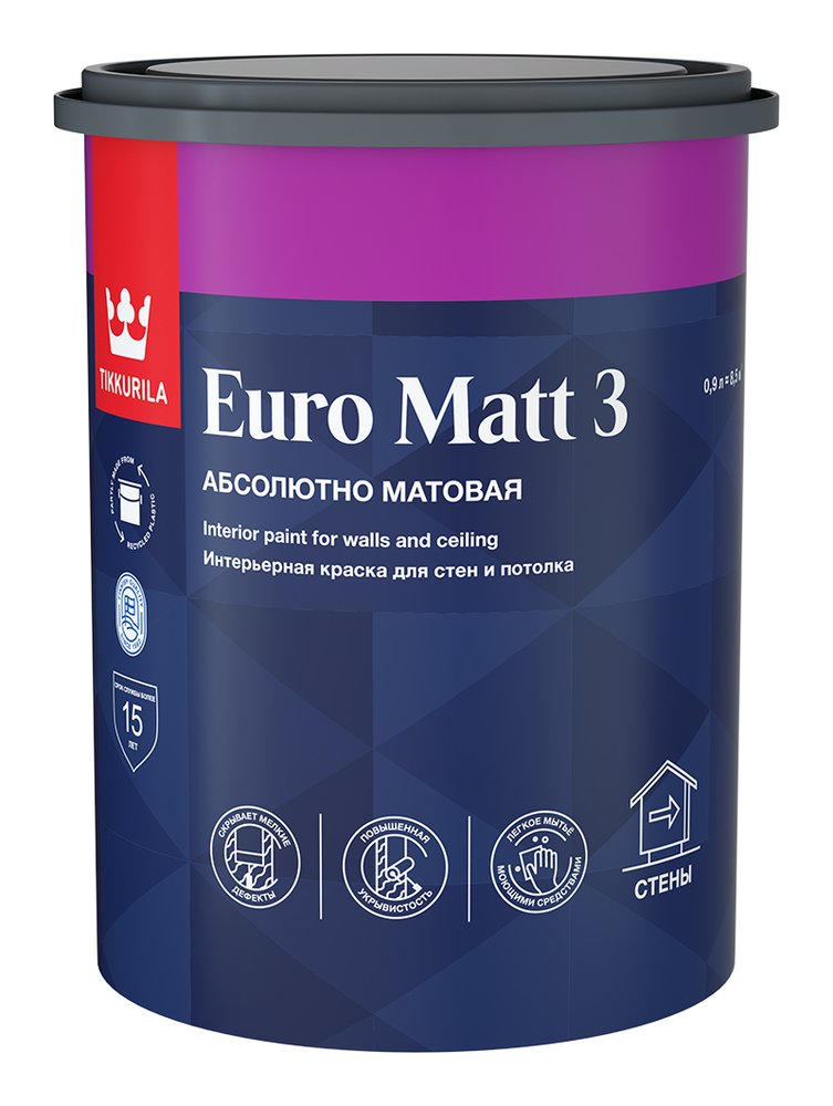 Интерьерная краска Tikkurila EURO MATT 3 база A глубоко матовая 0,9л 700001111