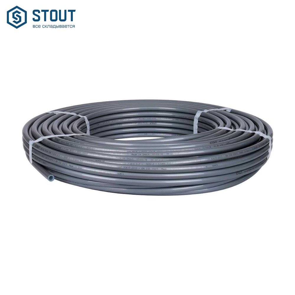 Труба из сшитого полиэтилена с кислородным слоем STOUT PEX-a 16х2,2 бухта 100 м серая SPX-0001-001622