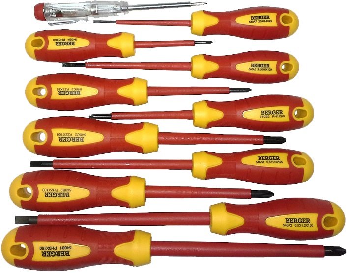Набор диэлектрических отверток до 1000V, 11шт Berger BG BG1066