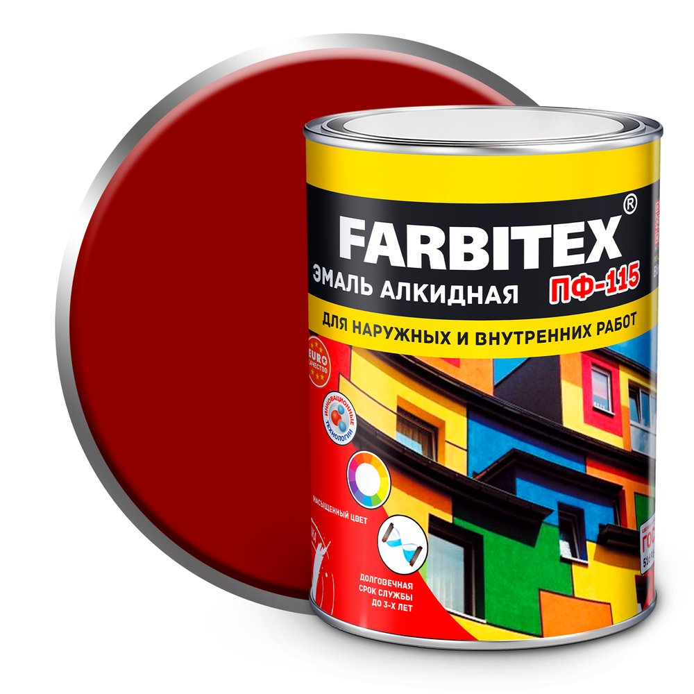 Алкидная эмаль FARBITEX ПФ-115 (красный, 0.8 кг) 4300005996