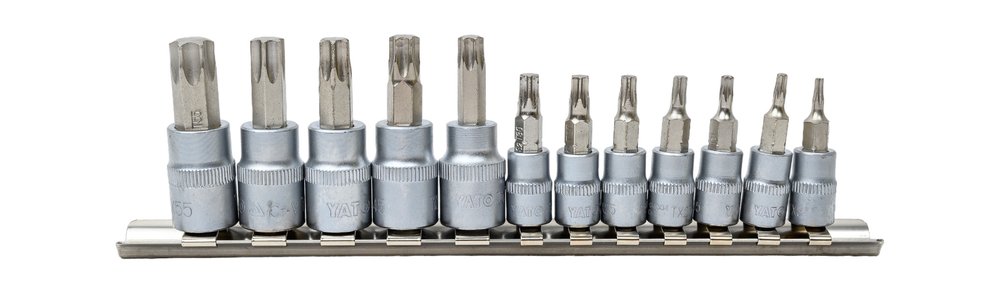 Набор головок-бит YATO TORX 1/4' Т8-Т30 3/8' Т40-Т55 12 предметов на металлической планке YT-04331 371404331 092 1