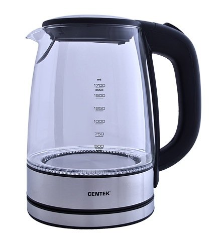Чайник Centek стекло 1.7л, 2200Вт, внутр. LED подсветка,защита от вкл б/воды CT-0030