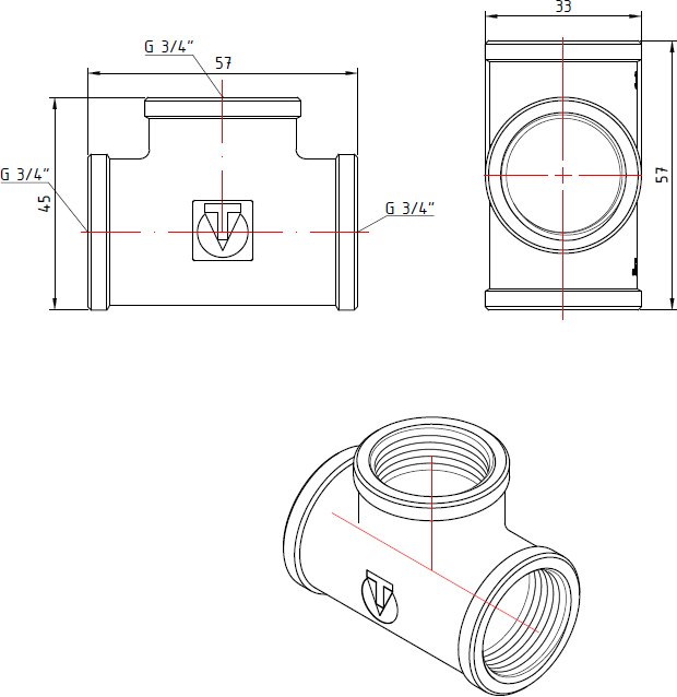Тройник Valtec 3/4' внутренний-внутренний-внутренний VTr.130.N.0005