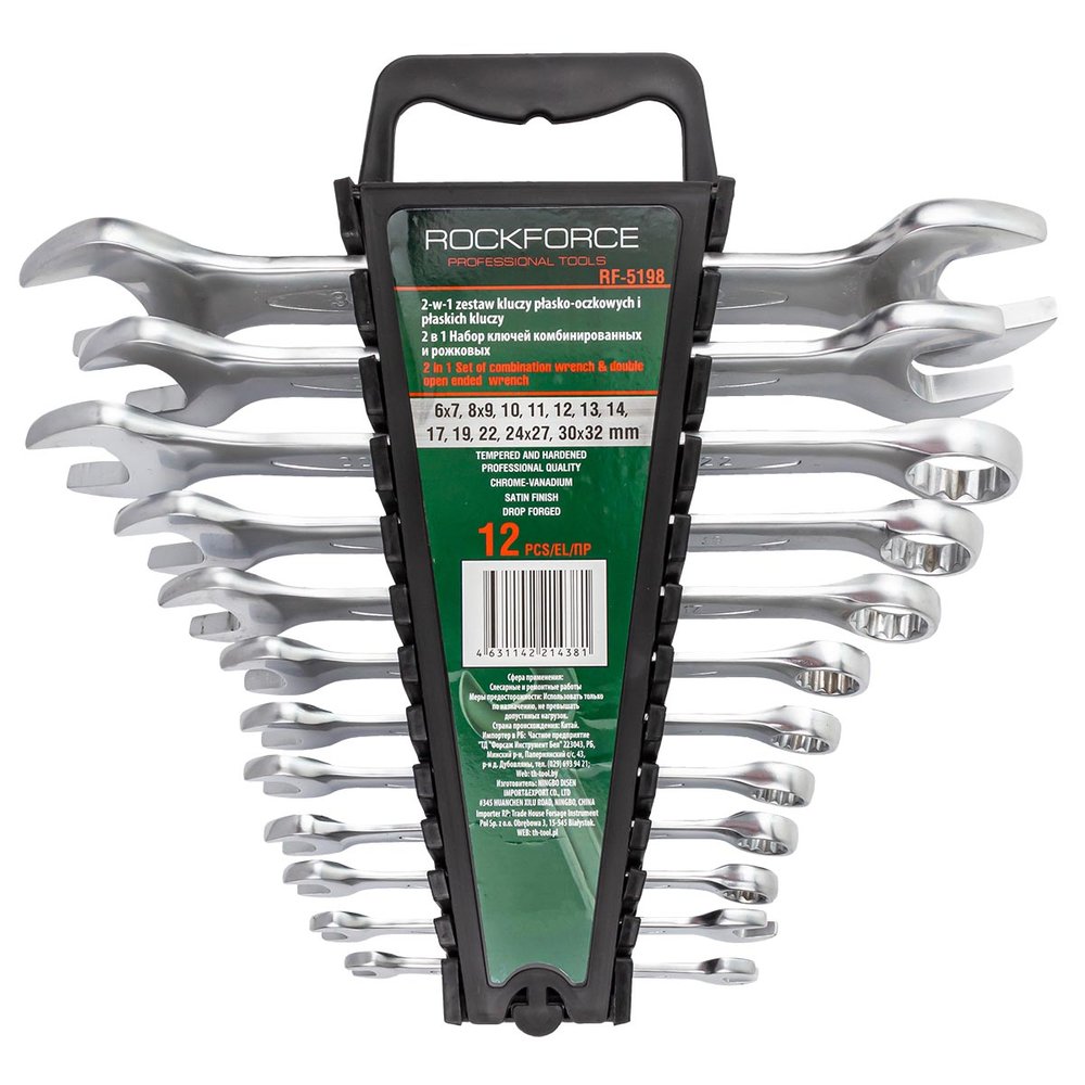 Набор комбинированных и рожковых ключей ROCKFORCE 12пр. RF-5198 47182