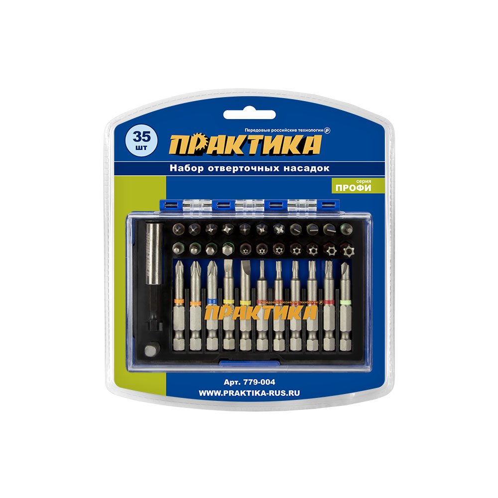 Набор бит (35 шт, PH, PZ, SL, T/Torx, TW, Hex + магнитный держатель) ПРАКТИКА 779-004