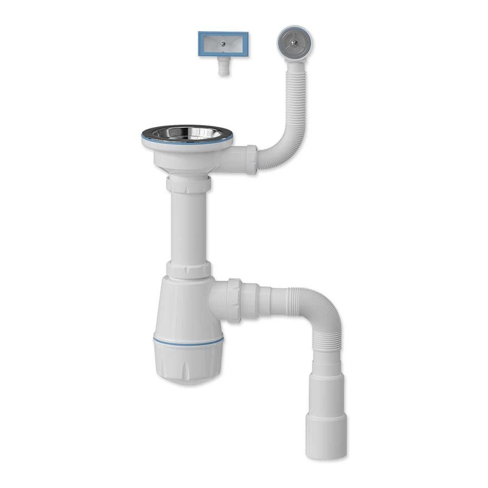 Сифон для кухонной мойки BATH MASTER с двумя выпусками и гибкой трубой (1 1/2'-40/50) BM0201SP