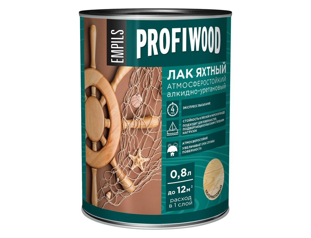 Алкидно-уретановый яхтный лак PROFIWOOD (атмосферостойкий, полуматовый, 0.8 л, 0.7 кг) 6465