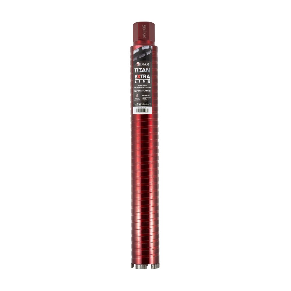 Сверло алмазное сегментное сухое Diam 62x450х5x1,1/4UNC Титан ХИТ серия Экстра (арм. бетон) 313033