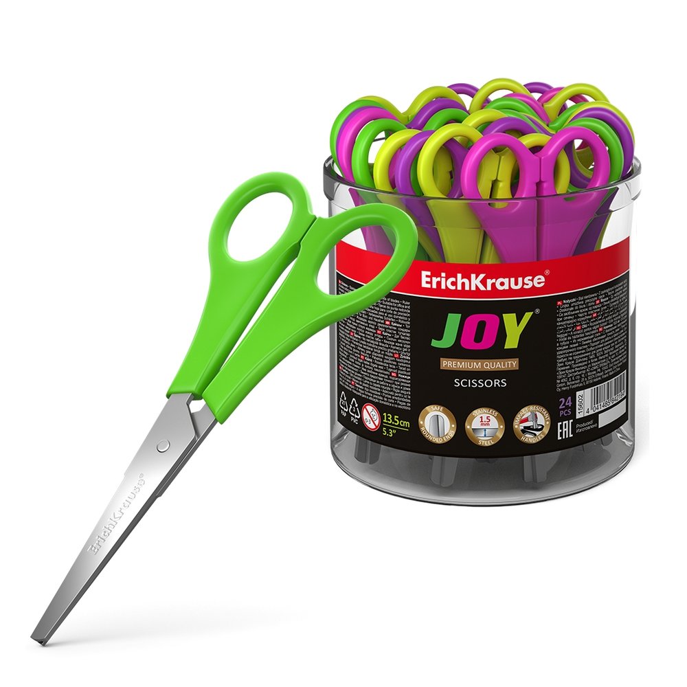Ножницы ErichKrause JOY® Неон, 13,5 см, ассорти 15602