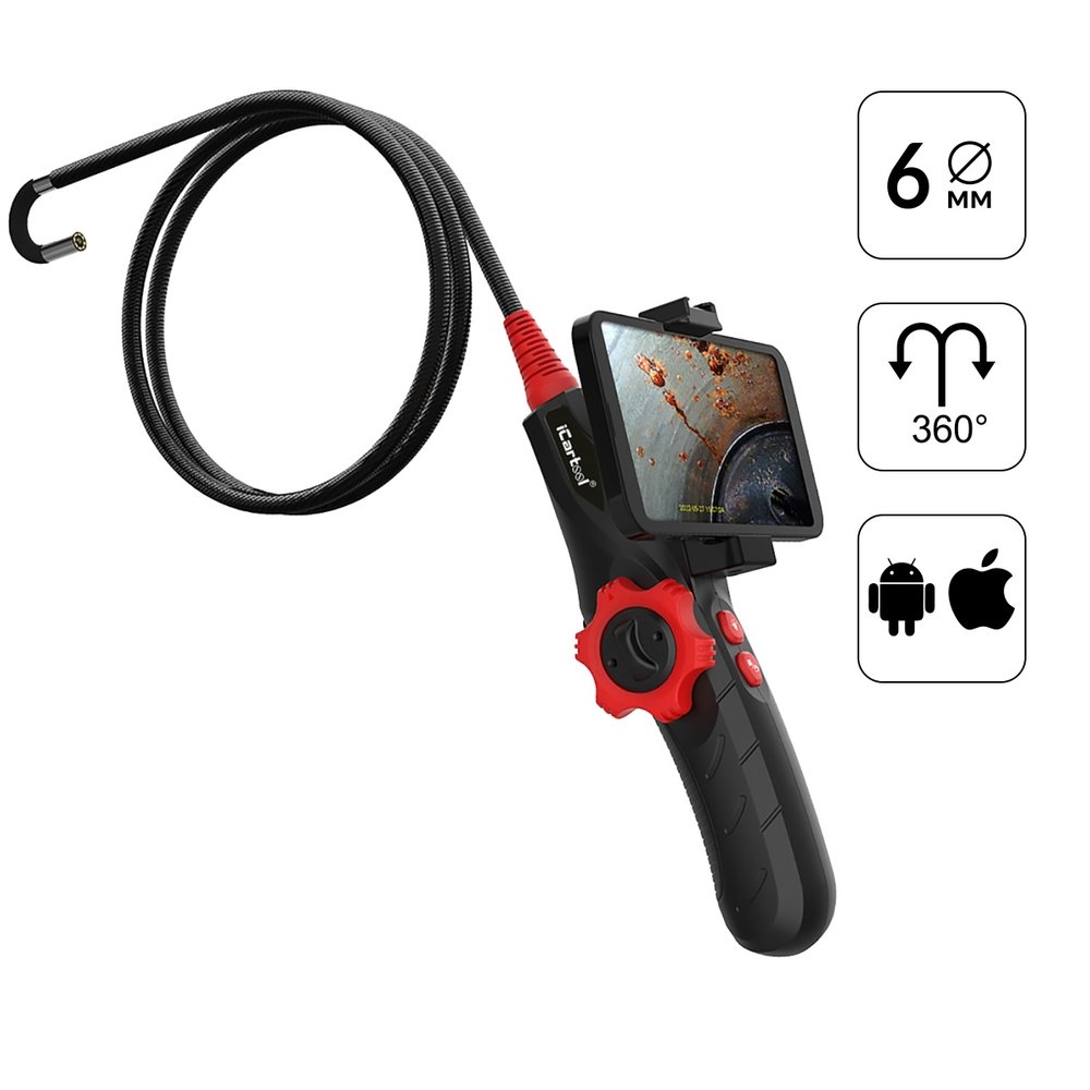 Управляемый видеоэндоскоп iCarTool USB, 2Мп, 1920x1080, 1 м, 6 мм, поворот камеры 360° IC-V200