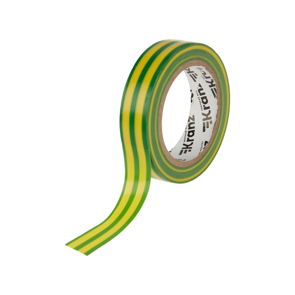 Изолента ПВХ KRANZ 0,13х15 мм, 10 м, желто-зеленая KR-09-2007