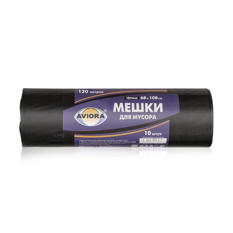 Пакеты для мусора ПНД черные (120 л, 12 мкм, 68 х 108 см) AVIORA 106-066