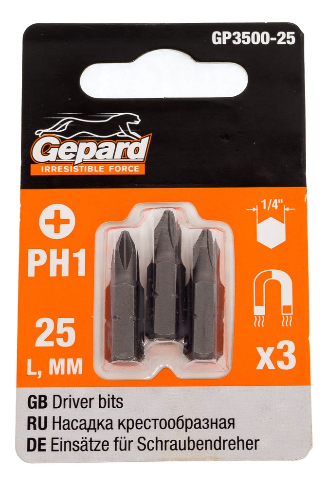 Бита магнитная 3 шт, PH1, 25 мм для шуруповерта Gepard GP3500-25
