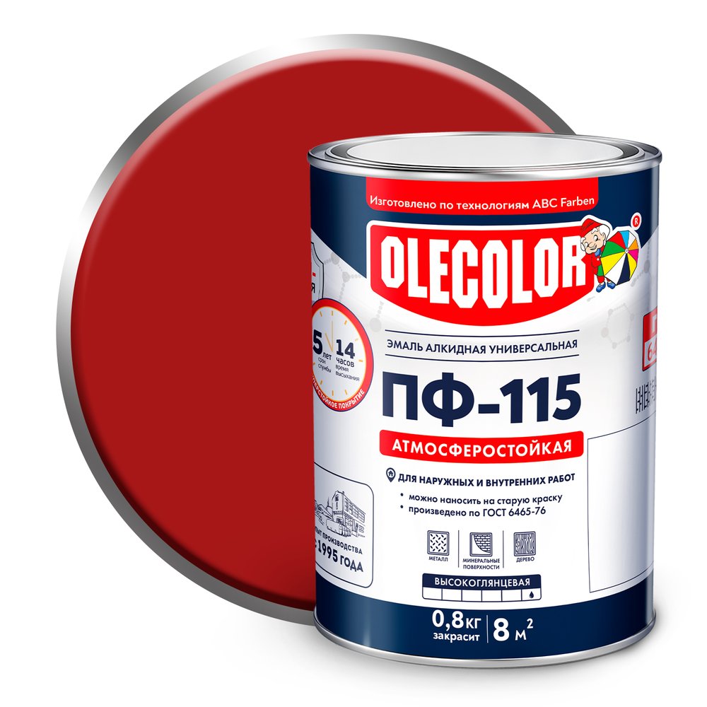 Эмаль OLECOLOR ПФ-115 красный, 0.8 кг 4300000200