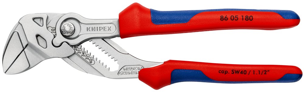 Переставные клещи-ключ Knipex 40 мм (1 1/2'), длина 180 мм, хром, 2К ручки, KN-8605180SB