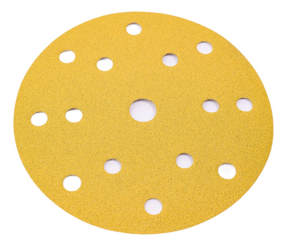 Диск абразивный с липучкой Sandpaper (yellow) 150 мм, 15 отверстий, P100, 5 шт BRUSHTEX 150Y15-100