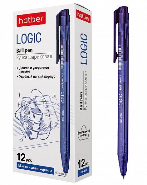Автоматическая шариковая ручка Hatber LOGIC 0.7 мм, чернила на масляной основе, 12 шт 67908