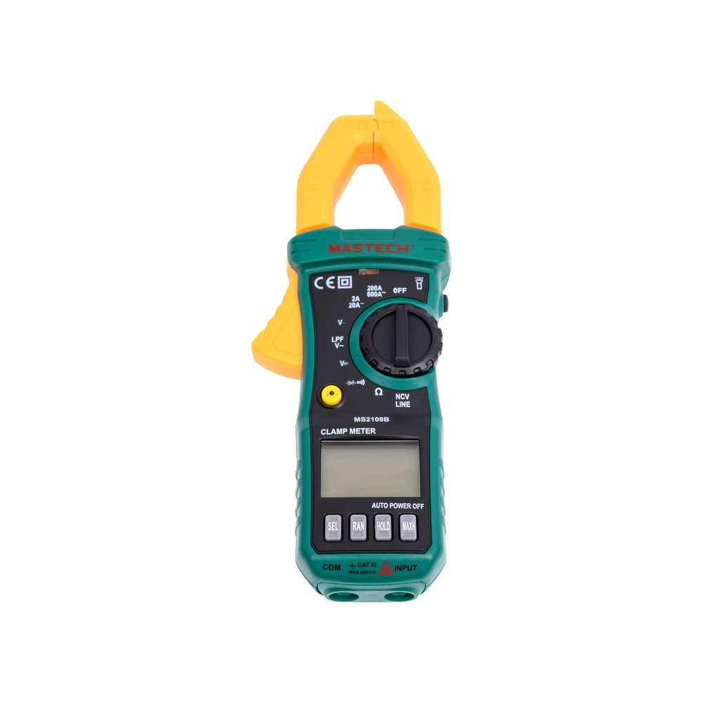 Клещи токоизмерительные цифровые Mastech MS2109B (ACV/DCV),переменный ток2/20/200/600A,(сопротивление,тест диодов,фонарик) 00-00013508