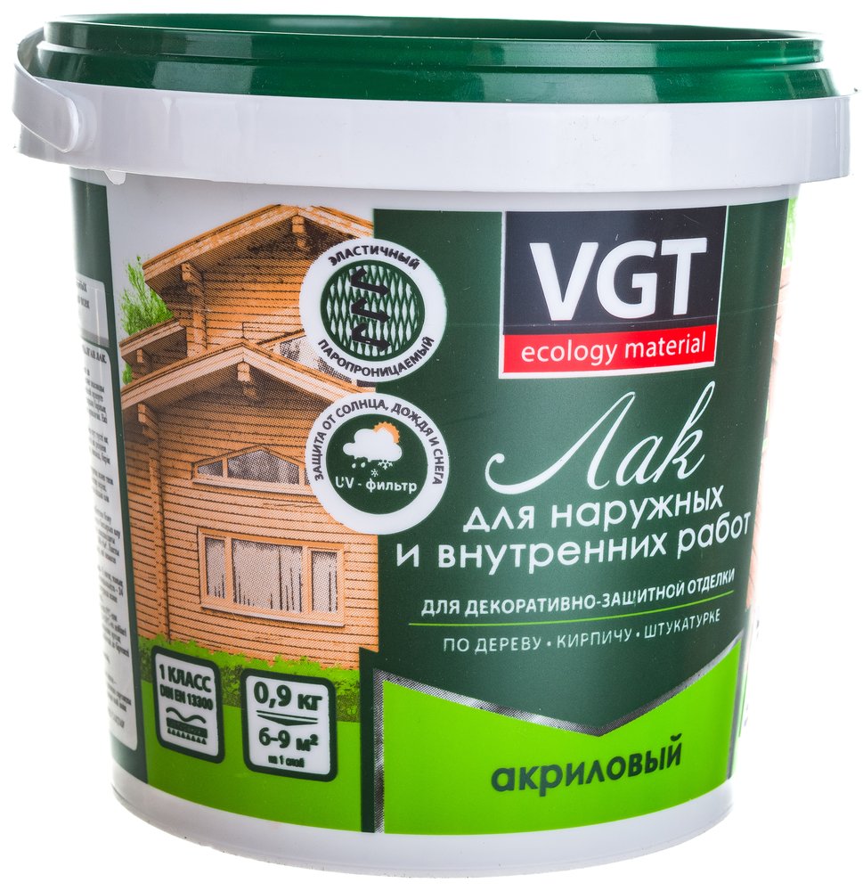 Акриловый лак для наружных и внутренних работ VGT матовый, бесцветный 0,9 кг 11600825