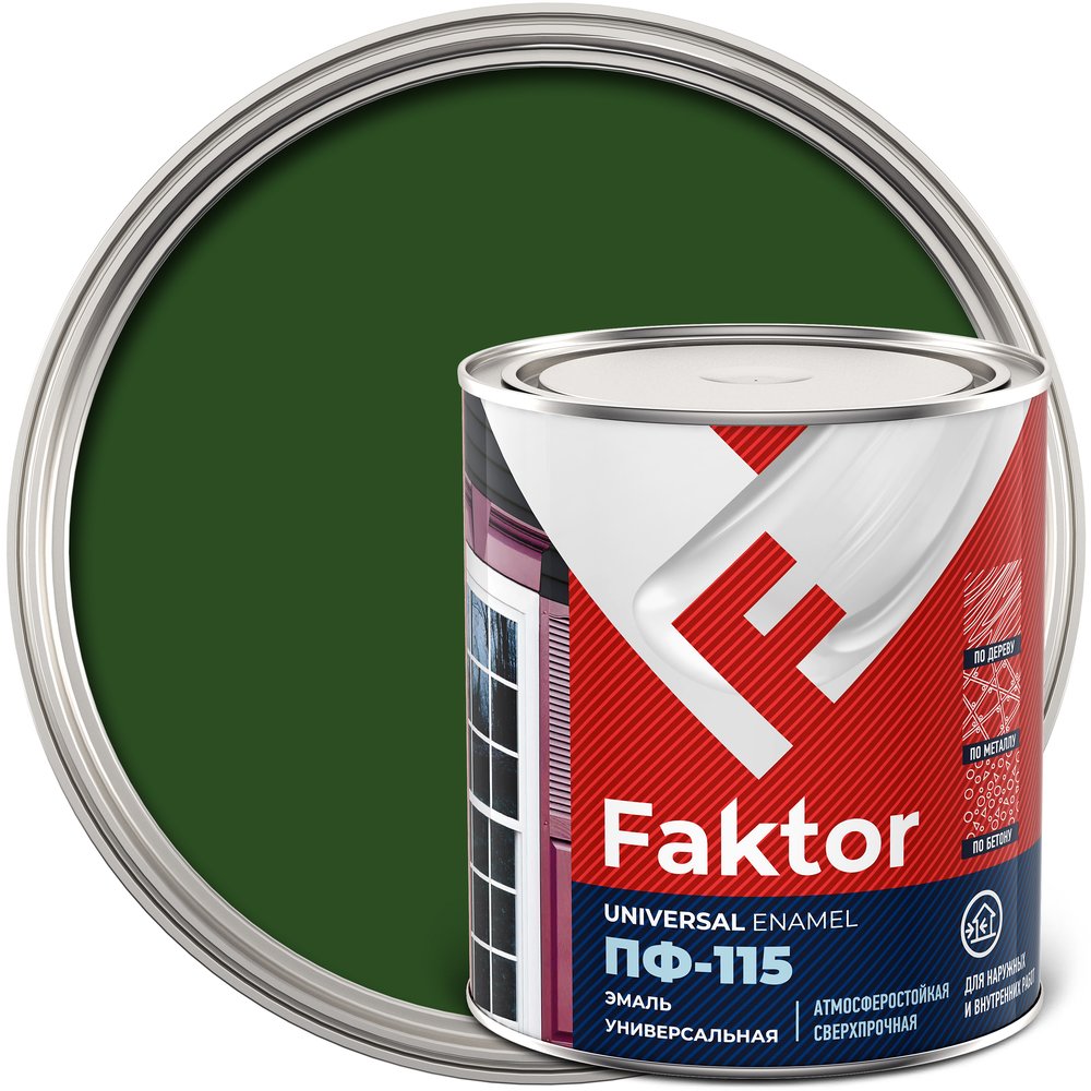 Универсальная эмаль ПФ-115 ЯРОСЛАВСКИЕ КРАСКИ FAKTOR зеленая, банка 0,8 кг 214717