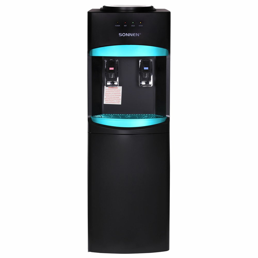 Кулер для воды SONNEN Fsc-02w Turbo напольный, турбонагрев/охлаждение компрессорное, шкаф, 2 крана, черный 456171