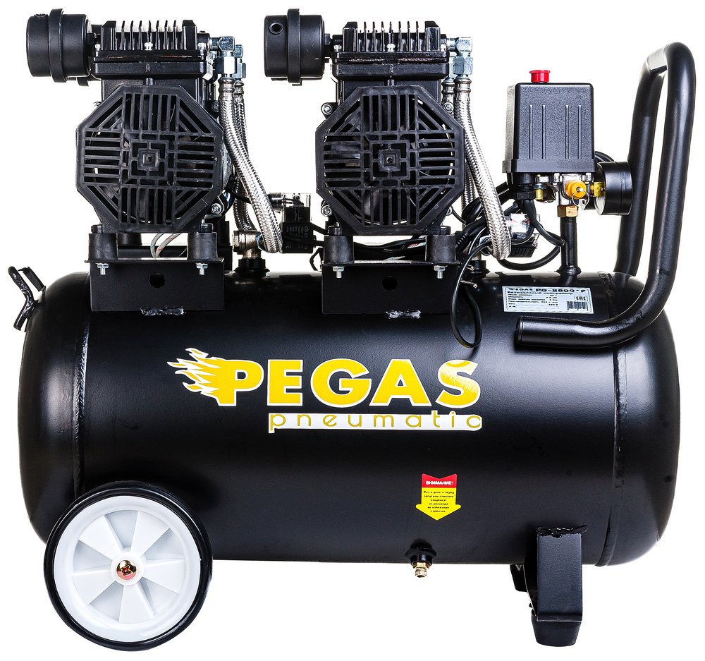 Малошумный безмасляный компрессор Pegas pneumatic PG-2800*2 проф серия 2.8кВт, 365 л/мин,50л 6621