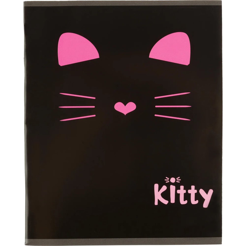 Тетрадь общая А5 48л Kitty черн,клет,скреп, ВД-лак